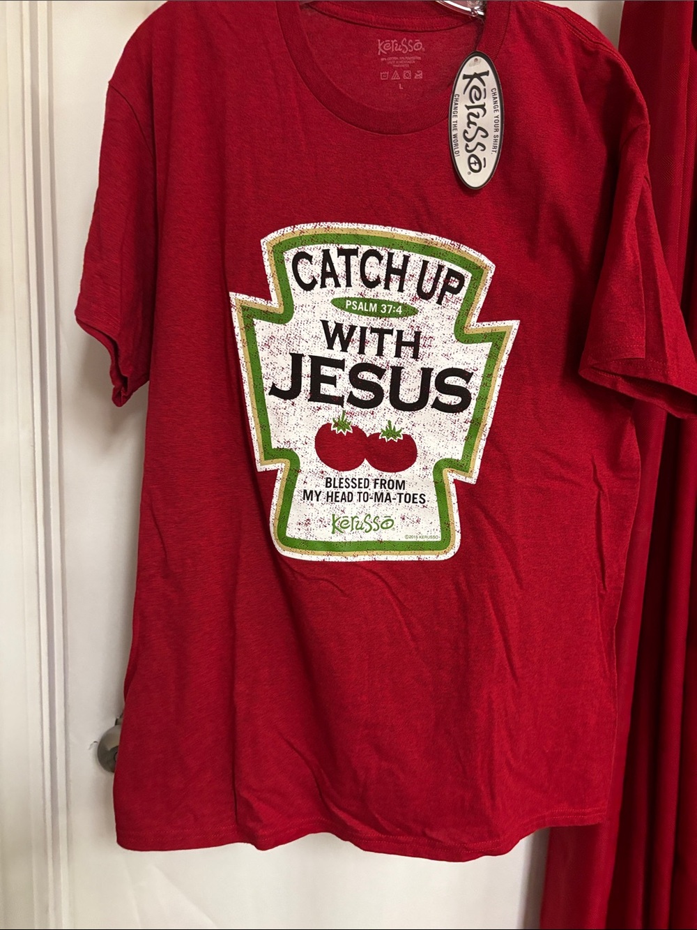 Kerusso Red Short Sleeve Graphic Tee - Catch Up With Jesus